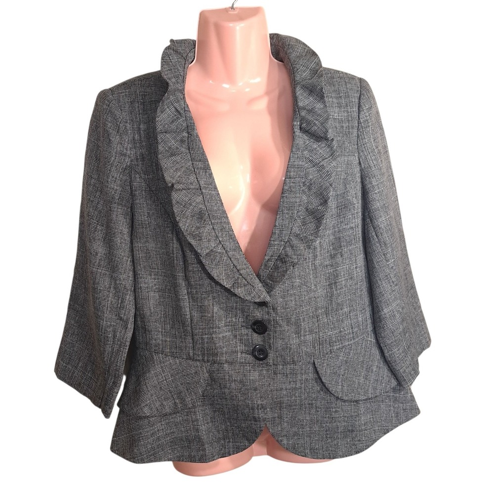 T.Milano‎ Gray Long Sleeve Blazer/Jacket Size 10 3/4 qrt Sleeve Business